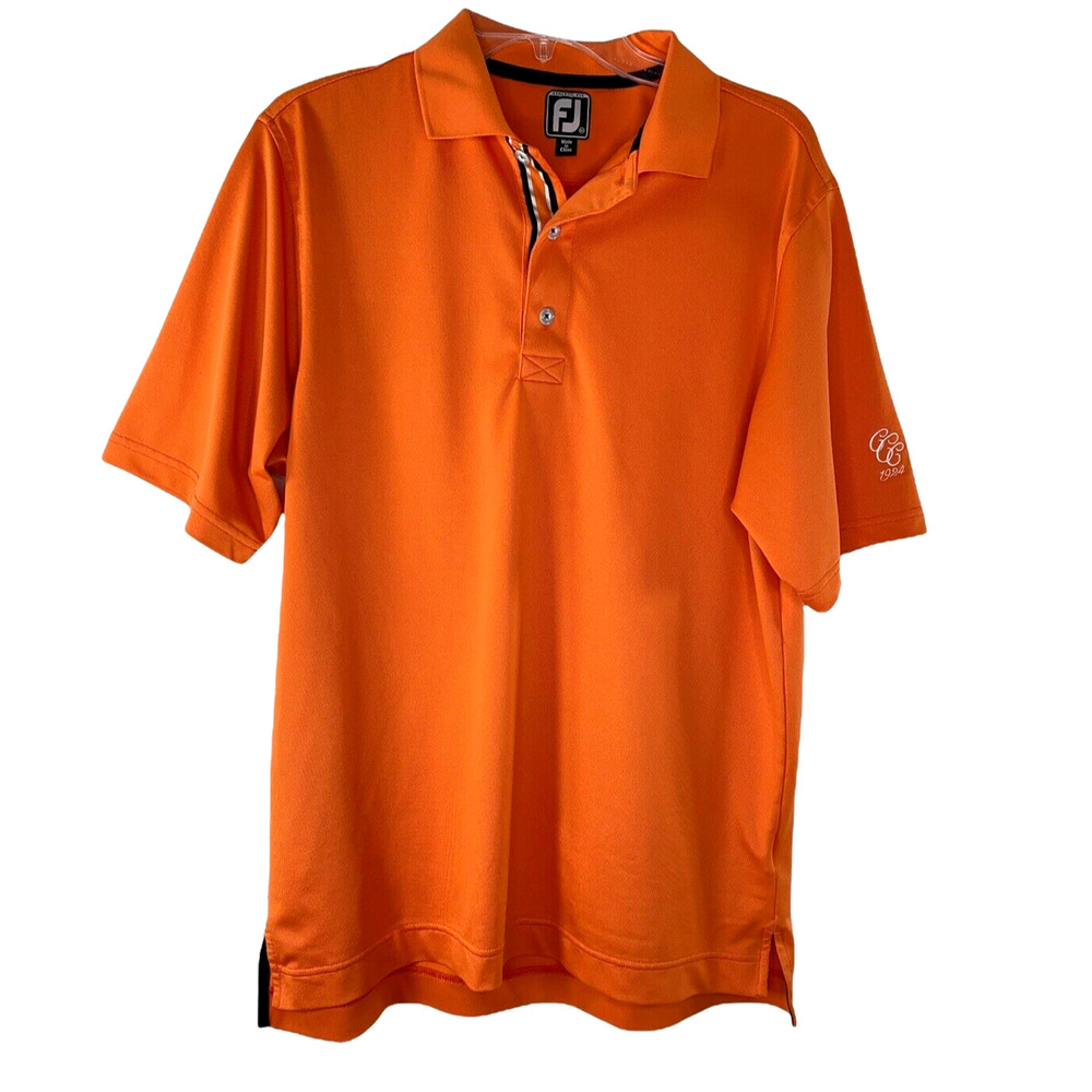 Footjoy Golf Polo Shirt Mens Medium Athletic Fit Orange Knit Short Sleeve‎